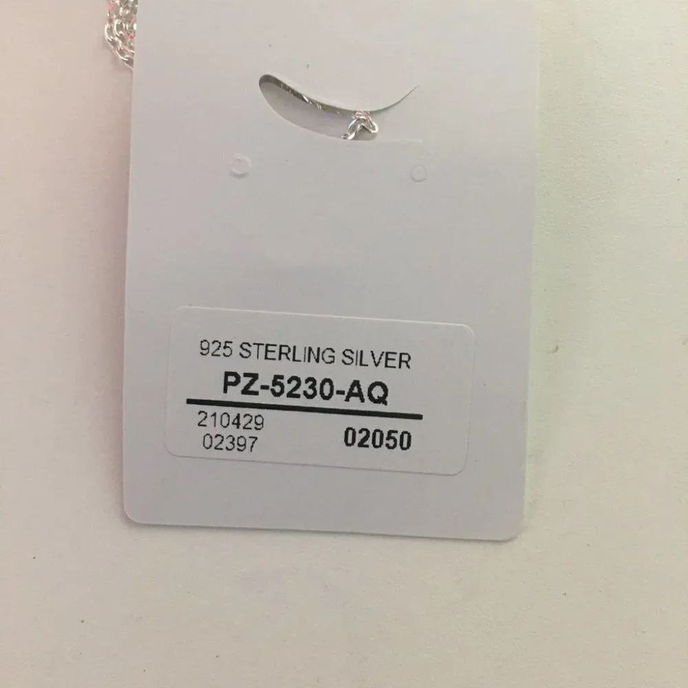CZ Cubic Zirconia Aqua Drop Pendant Sterling Silver  Necklace -18 inches